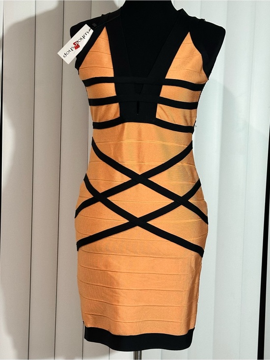 Who in shop Dresses & Skirts - Windsor Black & Gold Strappy Bandage Mini Dress